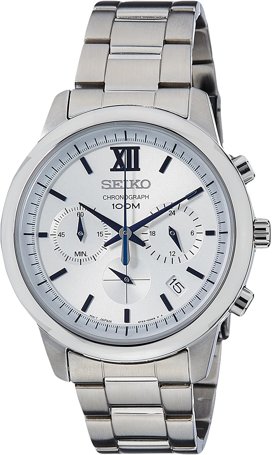 Seiko Chronograph Silver Dial Stainless Steel Mens Watch Model